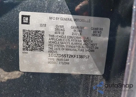 2019 Chevrolet Malibu Lt z USA, uszkodzony, nr VIN 1G1ZD5ST2KF138857